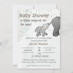 Invitación Dulce Elefante Dibujado a Mano Baby Shower de Pequ