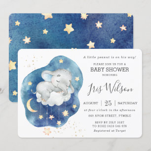 Invitación Dulce Elefante Dormido Destello Estrella Shower Ni