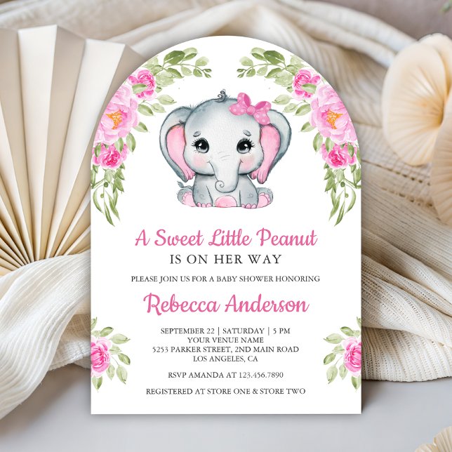 Invitación Dulce Elefante Floral con Lazo Rosa para Baby Show (Subido por el creador)