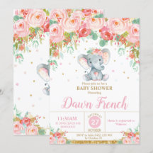 Dulce Elefante Floral Rosa Baby Shower Niña