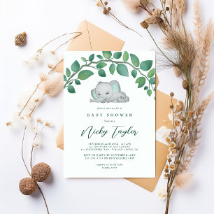 Invitación Dulce Elefante Verde Acuarela Baby Shower