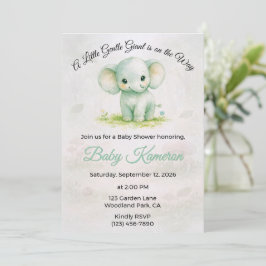 Invitación Dulce Elefante Verde Neutral Baby Shower
