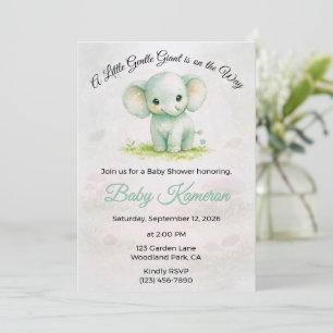 Invitación Dulce Elefante Verde Neutral Baby Shower