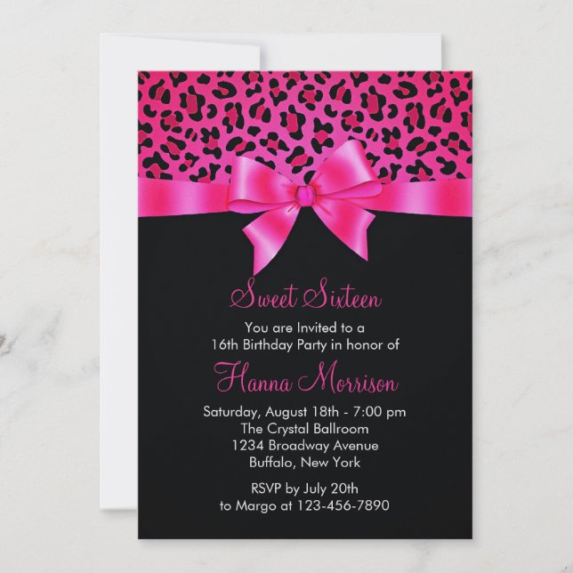 Invitación Dulce elegante 16 del estampado leopardo negro (Anverso)