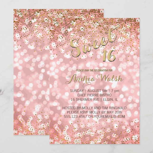 Invitación Dulce elegante 16 del purpurina de las luces de (Anverso / Reverso)