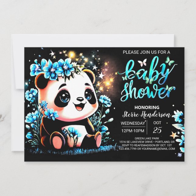 Invitación Dulce encantado Panda Boy Baby Shower (Anverso)