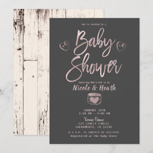 Invitación Dulce Encanto Rosa Dorado Gris Rosa Baby Shower