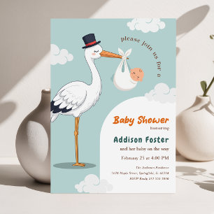 Invitación Dulce entrega especial de cigüeña chico Baby Showe