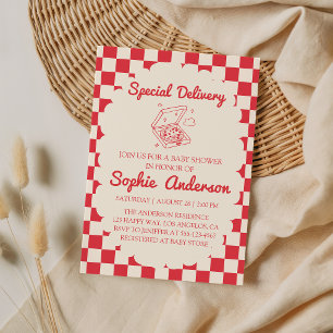 Invitación Dulce Entrega Especial de Pizza Retro Baby Shower