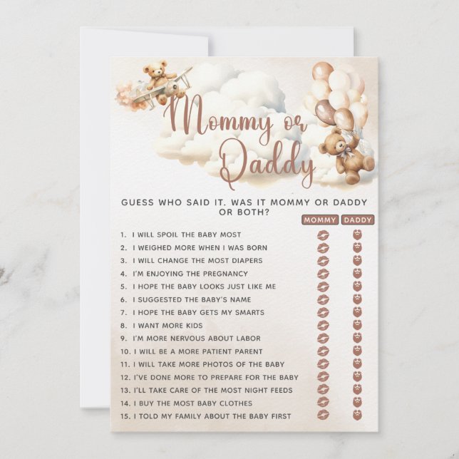 Invitación DULCE ESPERA Juego de Globos de Oso MOMMY O DADDY (Anverso)