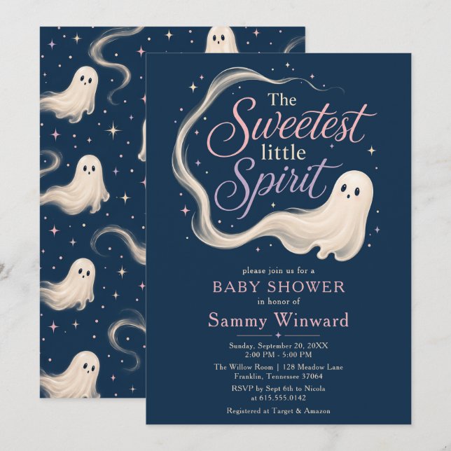 Invitación Dulce Espíritu Bebé Shower de Fantasmas (Anverso / Reverso)