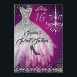 Invitación Dulce espumoso Diamante Vestido rosa Plata 16<br><div class="desc">Más elegantes dulces Dieciséis invitaciones de cumpleaños en la Pequeña Tienda Bayleigh!</div>