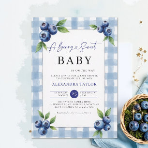 Invitación Dulce Estampado de Arandanos Azul Chic Granja Baby