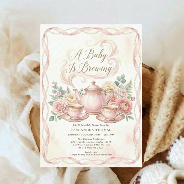 Invitación Dulce Estar Brewing Té Floral de Shower de Bebé Ro (Subido por el creador)