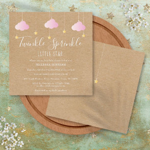 Invitación Dulce Estrella Brillante Rosa Fiesta de Bebé Boho