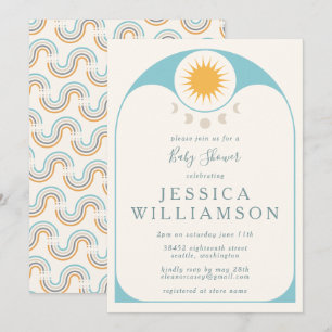 Invitación Dulce Estrella Celestial y Luna en Azul para Baby