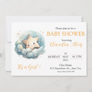 Invitación Dulce Estrella Pequeña de Acuarela en Nubes Azules