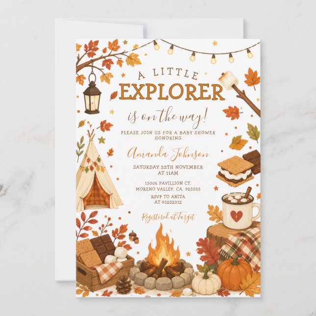 Invitación Dulce Explorador Bebé Cumpleaños Otoño (Anverso)