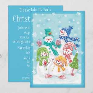 Invitación Dulce familia de muñeco de nieve de Navidad en la 