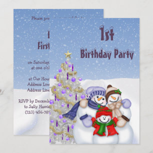 Invitación Dulce familia de muñeco de nieve y árbol de Navida