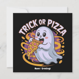 Invitación Dulce Fantasma Comiendo Pizza Diversión Aterradora
