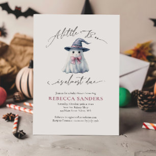 Invitación Dulce Fantasma con Lazo Rosa y Sombrero de Bruja F