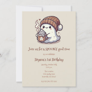 Invitación Dulce fantasma de Halloween con gorro de otoño y c