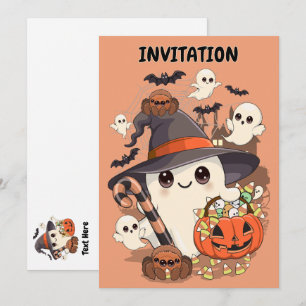Invitación Dulce Fantasma de Halloween en Estilo Kawaii