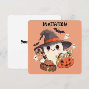 Invitación Dulce Fantasma de Halloween en Estilo Kawaii