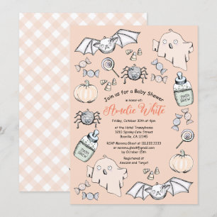 Invitación Dulce Fantasma, Murciélago y Araña Baby Shower de