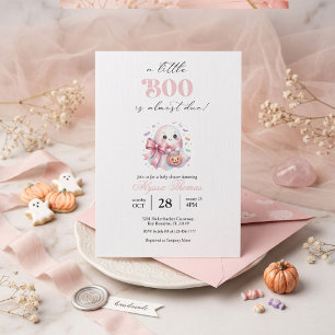 Invitación Dulce Fantasma Rosa Baby Shower Little Boo