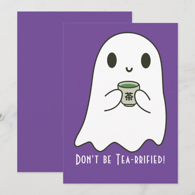 Invitación Dulce Fantasma Sonriente y Kanji de Té Japonés en  (Anverso / Reverso)