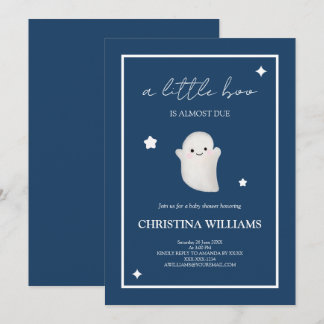 Invitación Dulce Fantasma Un Poco Boo Azul Marino Baby Shower