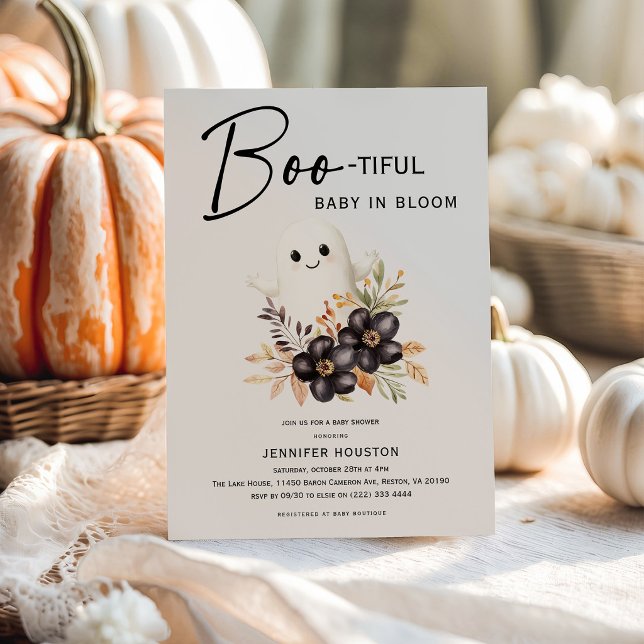 Invitación Dulce Fantasma y Fiesta de Bebé de Halloween Flora (Subido por el creador)