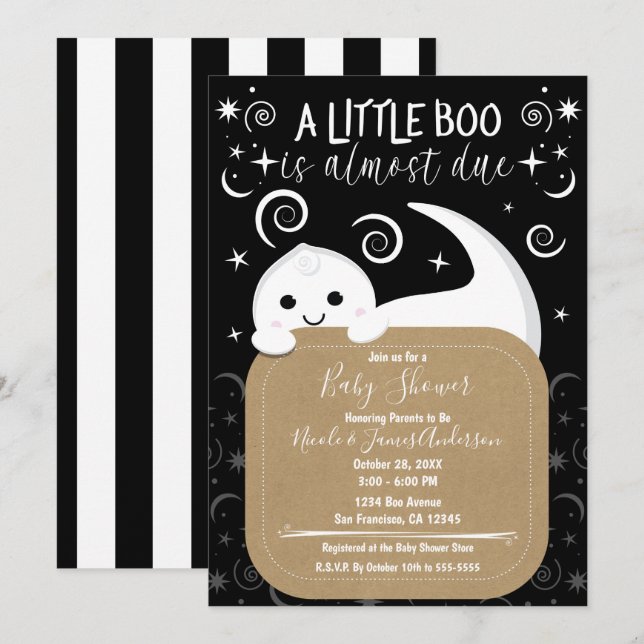 Invitación Dulce Fantasmita Espiando Halloween Baby Shower (Anverso / Reverso)