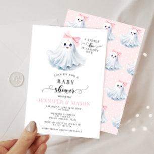 Invitación Dulce Fantasmita Rosa con Lazo para Baby Shower de