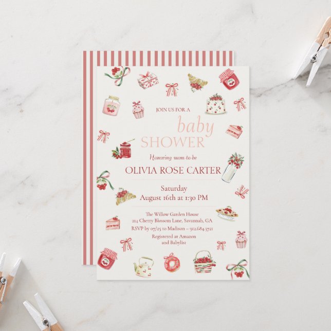 Invitación Dulce Fiesta de Agua de Postre de Cereza Dulce Acu (Anverso/Reverso In Situ)