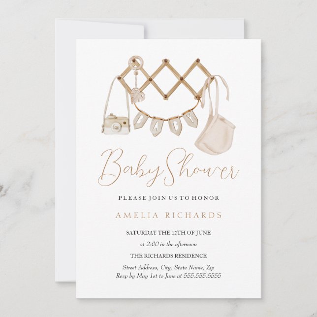 Invitación Dulce Fiesta de Baby Shower Boho Neutral Azul Polv (Anverso)