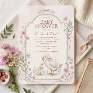 Invitación Dulce Fiesta de Baby Shower de la Pequeña Gansa Fl