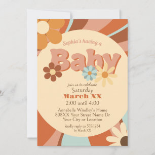 Invitación Dulce Fiesta de Baby Shower Retro Groovy de los 70
