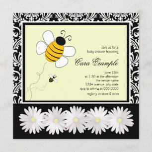 Invitación Dulce fiesta de bebé abeja bumble negra y amarilla