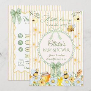 Invitación Dulce Fiesta de Bebé Abeja Verde y Amarillo Sage
