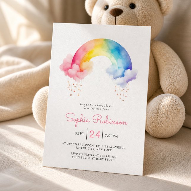 Invitación Dulce Fiesta de Bebé Arcoíris Moderna Acuarela (Subido por el creador)