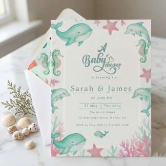 Invitación Dulce Fiesta de Bebé Bajo el Mar con Acuarela Oceá