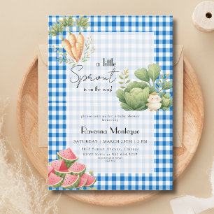 Invitación Dulce Fiesta de Bebé Blue Gingham Little Sprout