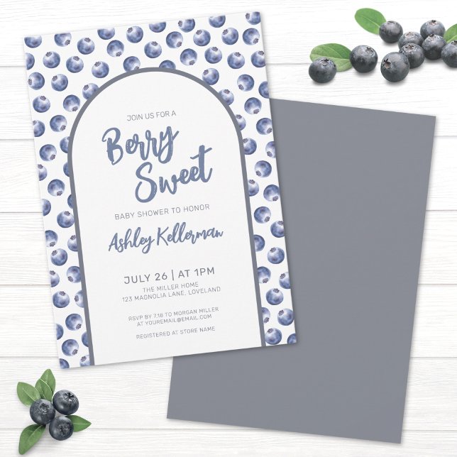 Invitación Dulce Fiesta de Bebé Blueberry Berry (Berry Sweet Baby Shower Invitation)