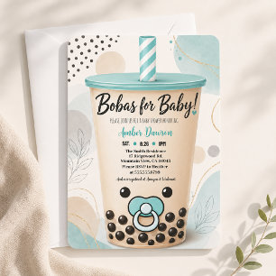 Invitación Dulce Fiesta de Bebé Boba Azul Cielo Té de Burbuja
