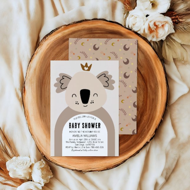 Invitación Dulce Fiesta de Bebé Boho de Koala Neutral Adorabl (Subido por el creador)