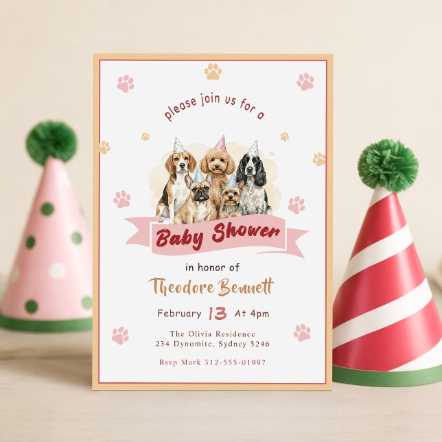 Invitación Dulce Fiesta de Bebé con Cachorro de Acuarela (Subido por el creador)