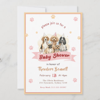 Invitación Dulce Fiesta de Bebé con Cachorro de Acuarela